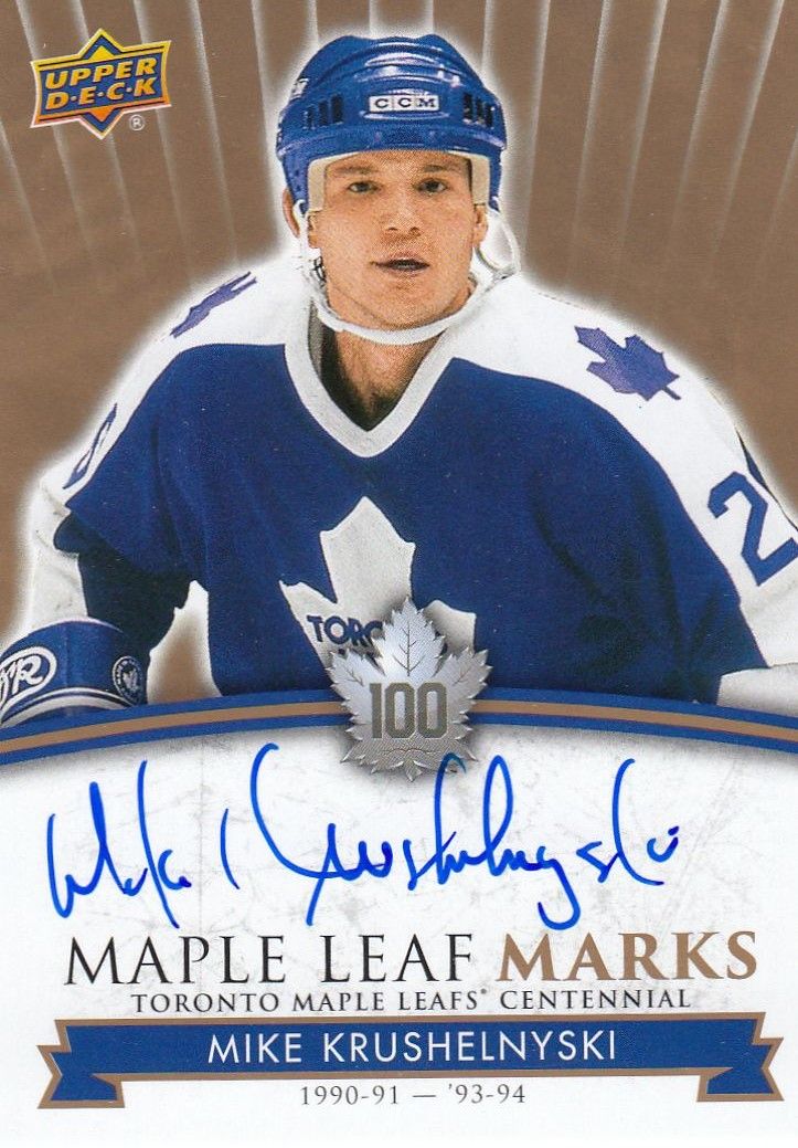 AUTO karta MIKE KRUSHELNYSKI 17-18 Toronto Centennial Maple Leaf Marks