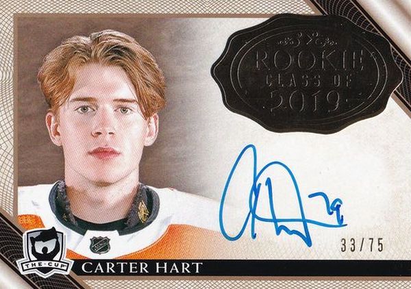 AUTO RC karta CARTER HART 18-19 UD The CUP Rookie Class of 2019 Gold /75