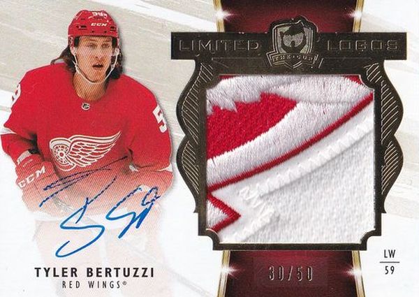 AUTO patch karta TYLER BERTUZZI 19-20 UD The CUP Limited Logos /50