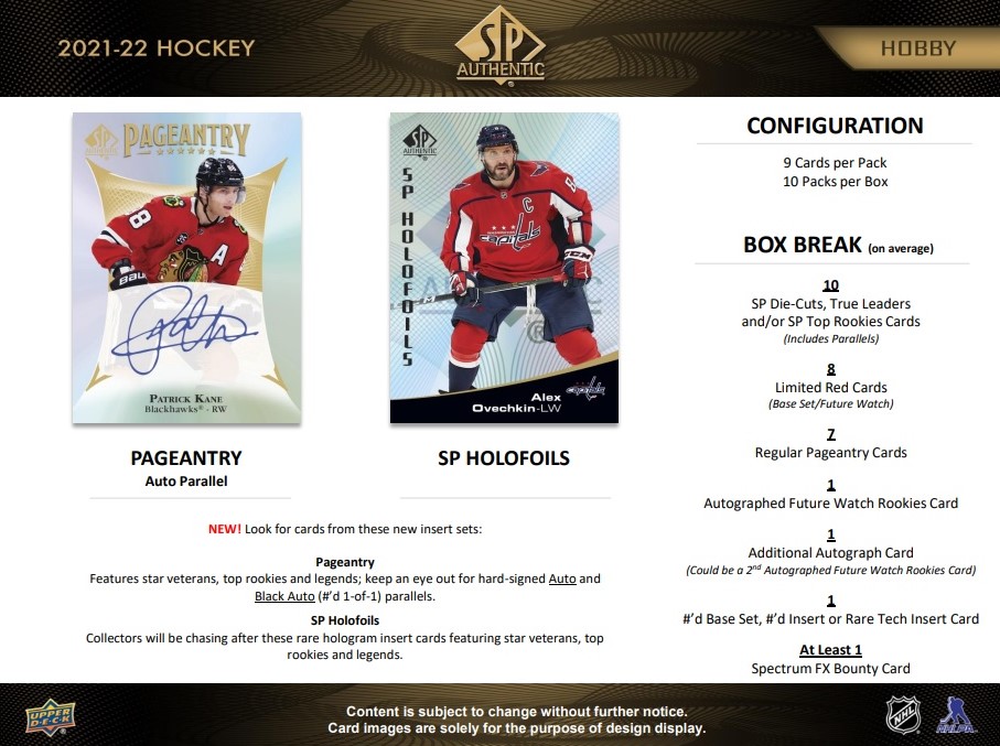 2021-22 SP Authentic Hockey Checklist, Teams, Hobby Box Info