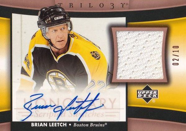 AUTO jersey karta BRIAN LEETCH 05-06 Trilogy Honorary Scipted Scripted Swatches /10