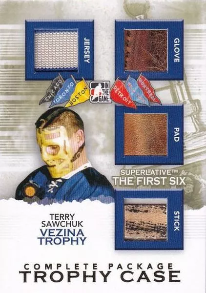 jersey glove pad stick karta TERRY SAWCHUK 13-14 Superlative The First Six Gold 1/1