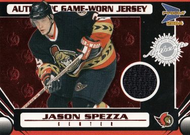 jersey karta JASON SPEZZA 03-04 Prism Authentic Game Worn Jersey Red /75