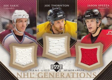 jersey karta SAKIC/THORNTON/SPEZZA 05-06 UD NHL Generations číslo T-STP