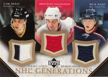 jersey karta NEELY/SHANAHAN/NASH 05-06 UD NHL Generations číslo T-NSN