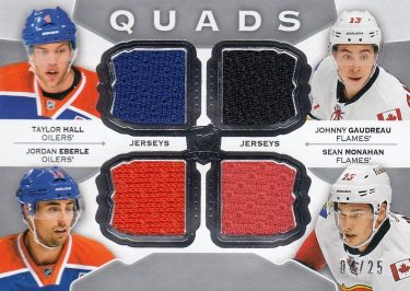 jersey karta HALL/GAUDREAU/EBERLE/MONAHAN 15-16 UD The Cup Quads /25