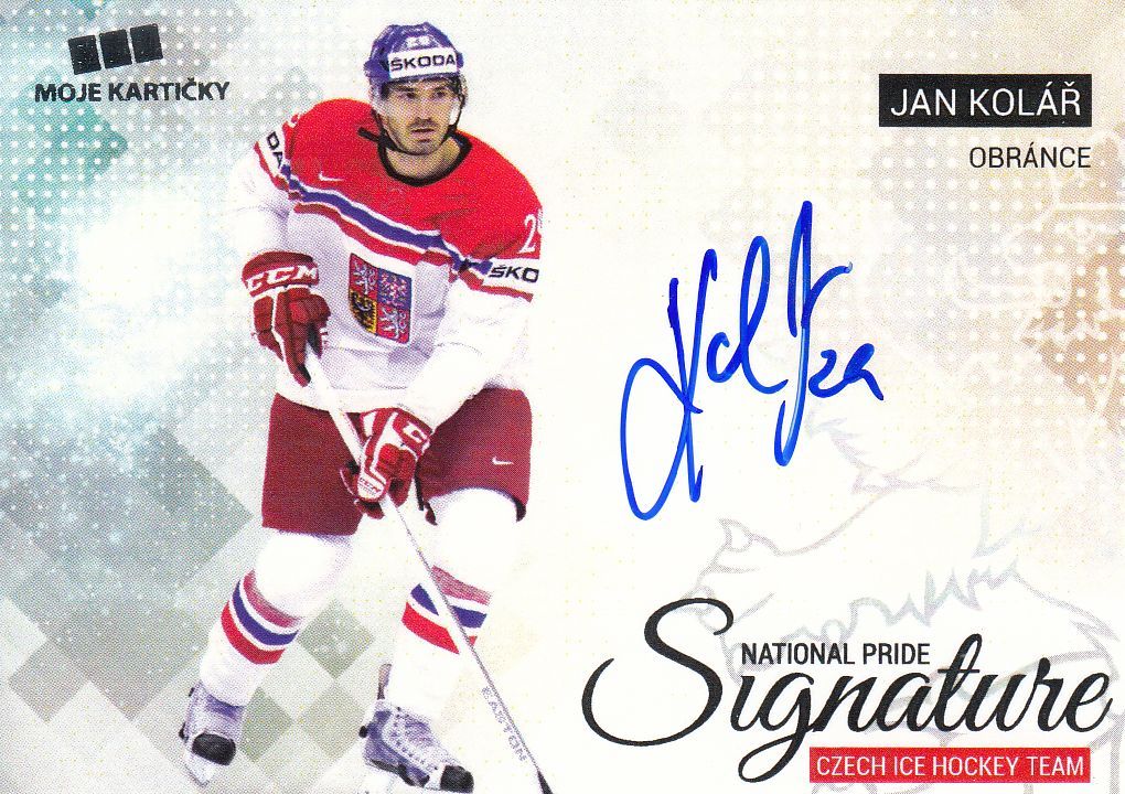 AUTO karta JAN KOLÁŘ 17-18 Czech Ice Hockey Team National Pride Signature /20