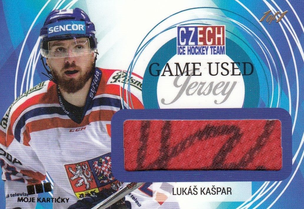 jersey karta LUKÁŠ KAŠPAR 17-18 Czech Ice Hockey Team Game Used Jersey /1