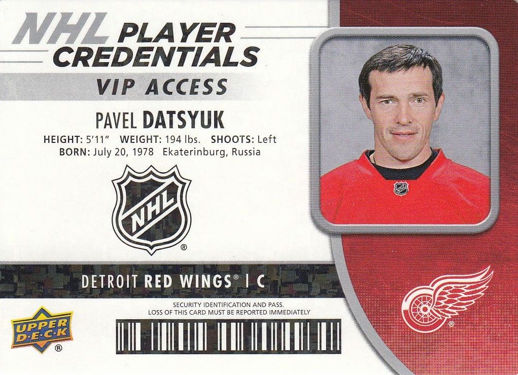 insert karta PAVEL DATSYUK 18-19 MVP NHL Player Credentials VIP Access