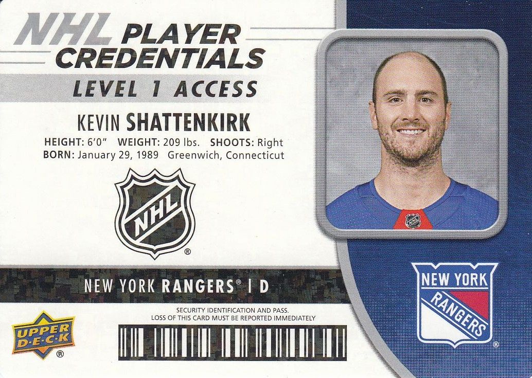 insert karta KEVIN SHATTENKIRK 18-19 MVP NHL Player Credentials Level 1 Access