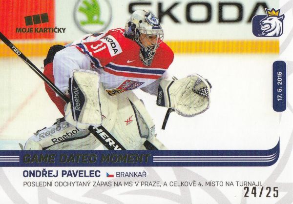insert karta ONDŘEJ PAVELEC 18-19 Czech Ice Hockey Team Game Dated Moment /25