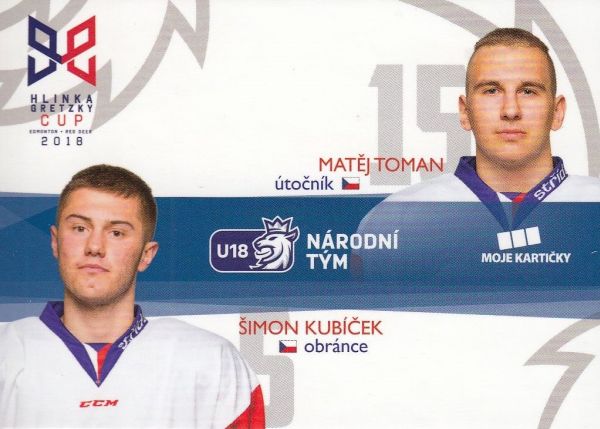 insert karta TOMAN/KUBÍČEK 18-19 Czech Ice Hockey Team Hlinka Gretzky Cup /33