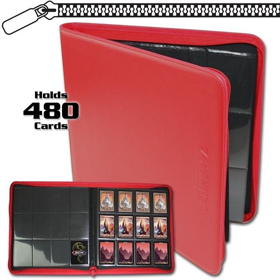 BCW Kožené Premium album na 480 ks karet Z-Folio LX, červené na zip