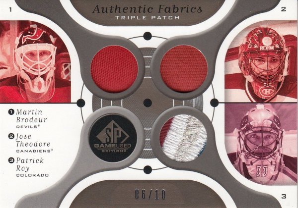 patch karta BRODEUR/THEODORE/ROY 05-06 SPGU Authentic Fabrics Triple Patch /10