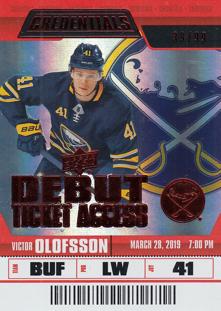 insert RC karta VICTOR OLOFSSON 19-20 Credentials Debut Ticket Access Red /99