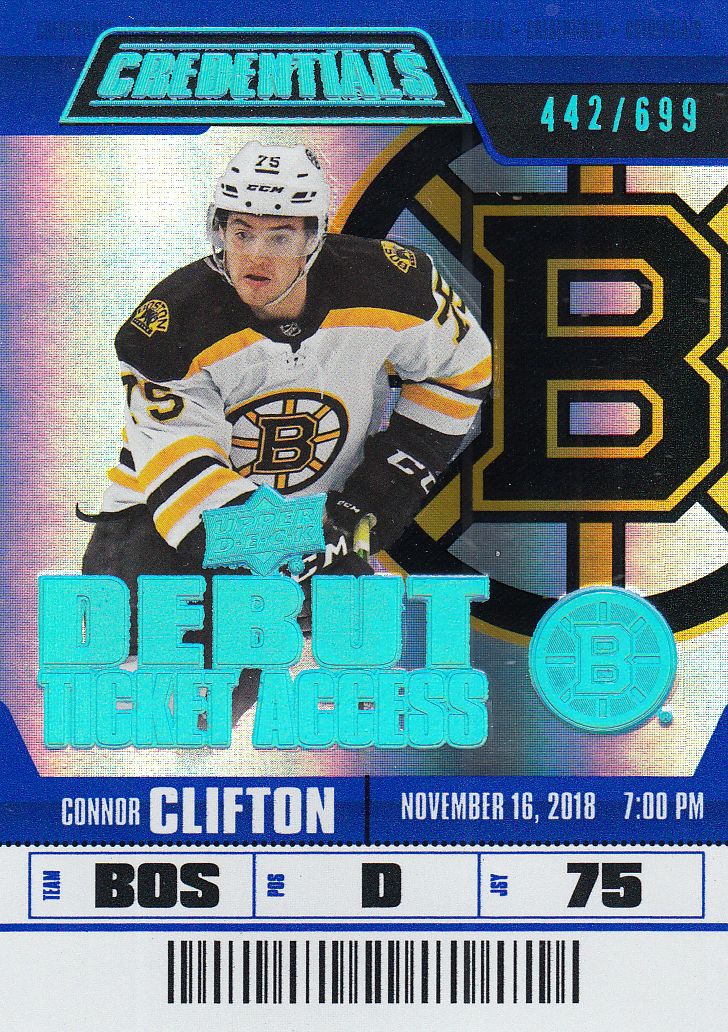 insert RC karta CONNOR CLIFTON 19-20 Credentials Debut Ticket Access /699
