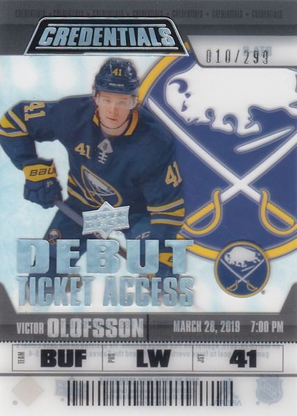 insert RC karta VICTOR OLOFSSON 19-20 Credentials Debut Ticket Access Acetate 