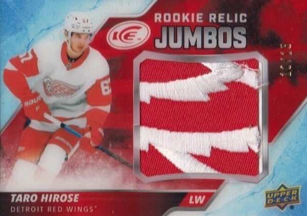 patch RC karta TARO HIROSE 19-20 UD Ice Rookie Relic Jumbos Red /15