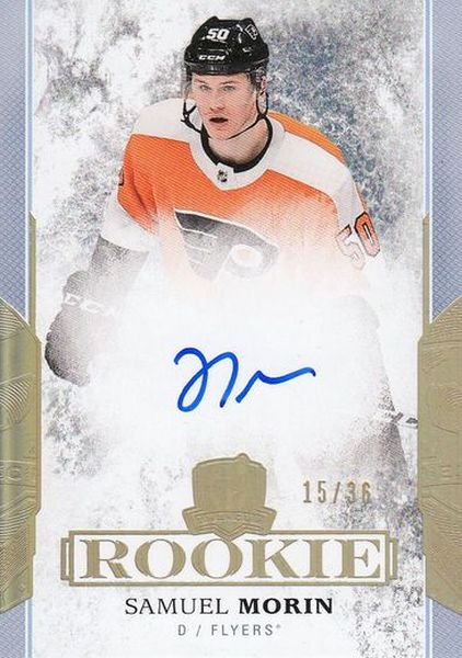 AUTO RC karta SAMUEL MORIN 17-18 UD The Cup Rookie Gold Spectrum /36