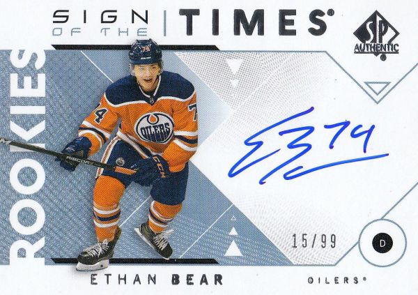 AUTO RC karta ETHAN BEAR 18-19 SP Authentic Sign of the imes Rookies /99