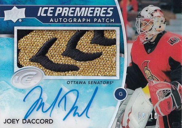AUTO RC patch karta JOEY DACCORD 19-20 UD Ice Ice Premieres Autograph Patch /10