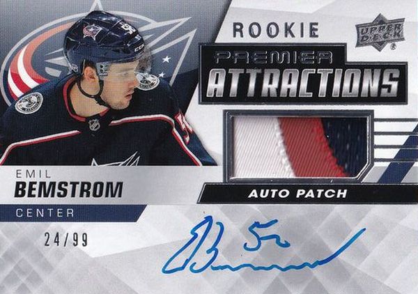 AUTO RC patch karta EMIL BEMSTROM 19-20 UD Premier Rookie Attractions /99