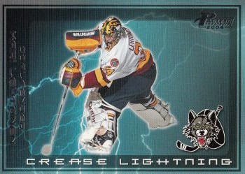 insert karta KARI LEHTONEN 03-04 Pacific AHL Prospects Crease Lightning číslo 2