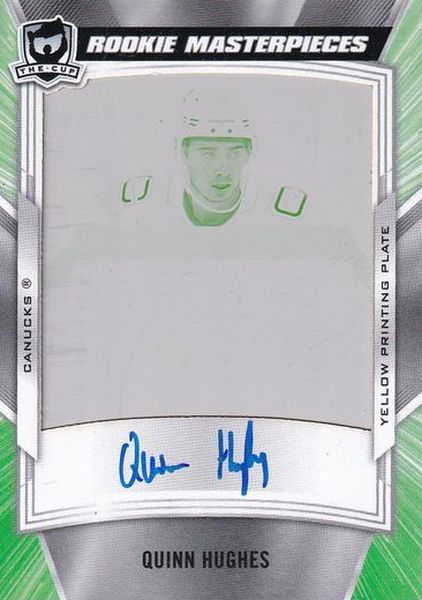  AUTO RC karta QUINN HUGHES 19-20 UD The CUP Rookie Masterpieces 1/1