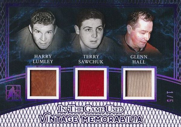 jersey glove karta LUMLEY/SAWCHUK/HALL 2017 Leaf Vintage Memorabilia Purple /5