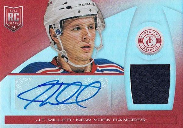 AUTO RC jersey karta J.T. MILLER 13-14 Totally Certified Platinum Red /75