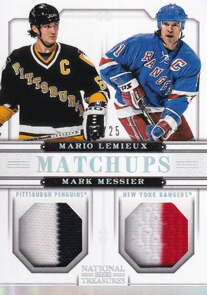 prime jersey karta LEMIEUX/MESSIER 13-14 National Treasures Matchups /25