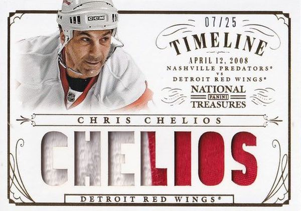 jersey patch karta CHRIS CHELIOS 13-14 National Treasures Timeline /25