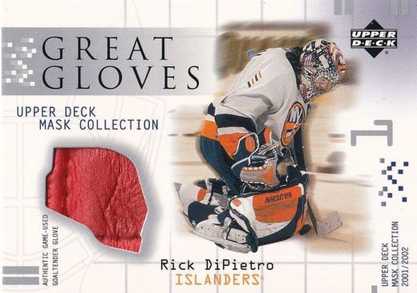 glove karta RICK DiPIETRO 01-02 Mask Collection Great Gloves číslo GG-RD