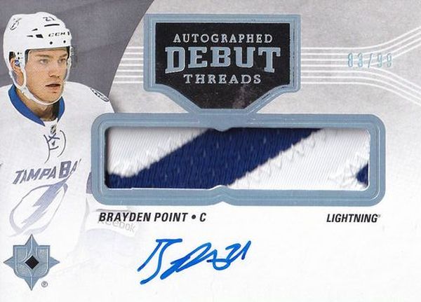 AUTO RC patch karta BRAYDEN POINT 16-17 UD Ultimate Autographed Debut Threads/99