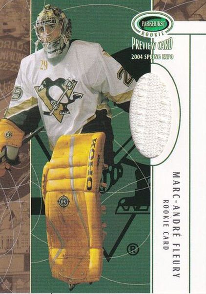 jersey RC karta MARC-ANDRE FLEURY 03-04 Parkhurst Preview Rookie Spring Expo /50