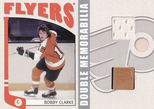 jersey stick karta BOBBY CLARKE 04-05 ITG Franchises Double Memorabilia /60