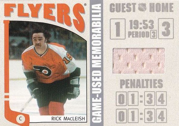jersey karta RICK MacLEISH 04-05 ITG Franchises Game-Used Memorabilia Silver /70