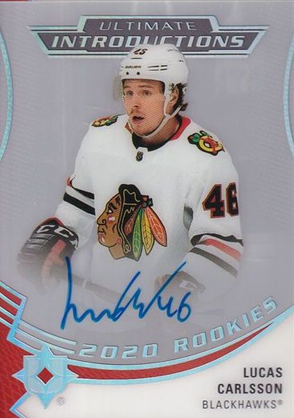AUTO RC karta LUCAS CARLSSON 20-21 UD Ultimate Introductions Rookies Autograph