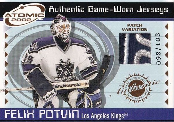 patch karta FELIX POTVIN 01-02 Atomic Authentic Game-Worn Jerseys Patch /103