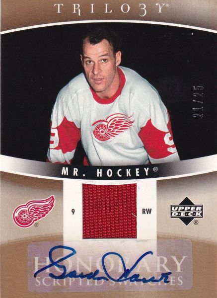 AUTO jersey karta GORDIE HOWE 06-07 Trilogy Honorary Swatches /25