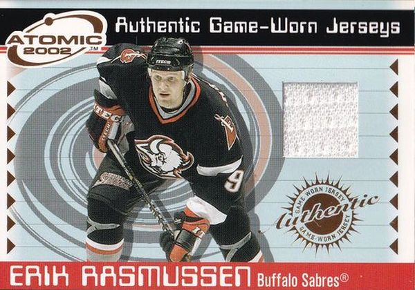 jersey karta ERIK RASMUSSEN 01-02 Atomic Authentic Game-Worn Jerseys číslo 4