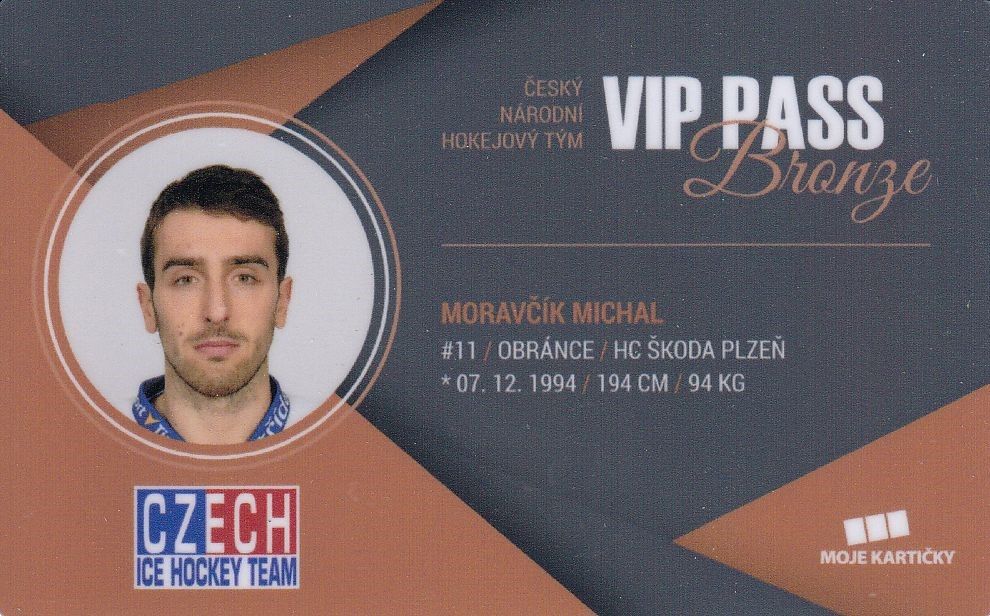insert karta MICHAL MORAVČÍK 17-18 Czech Ice Hockey Team VIP Pass Bronze /100