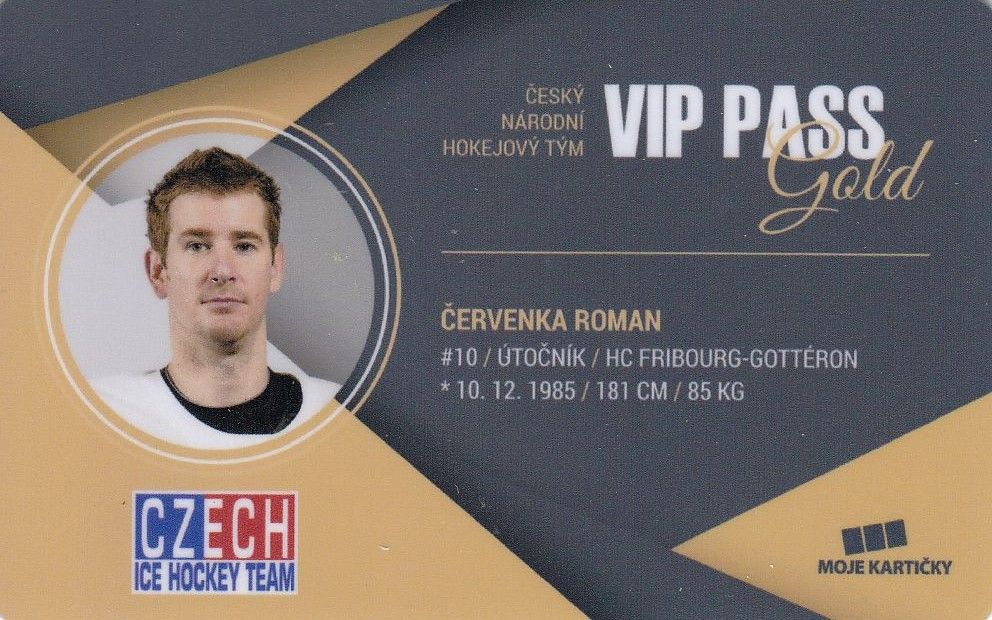 insert karta ROMAN ČERVENKA 17-18 Czech Ice Hockey Team VIP Pass Gold /100