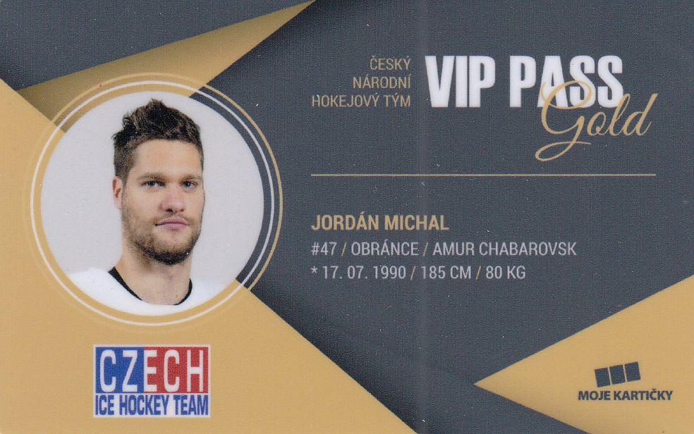 insert karta MICHAL JORDÁN 17-18 Czech Ice Hockey Team VIP Pass Gold /100