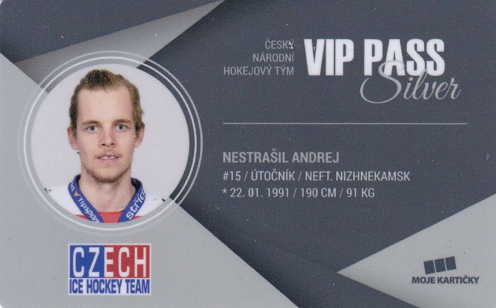 insert karta ANDREJ NESTRAŠIL 17-18 Czech Ice Hockey Team VIP Pass Silver /100