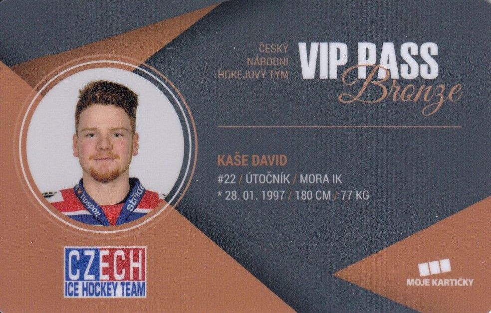 insert karta DAVID KAŠE 17-18 Czech Ice Hockey Team VIP Pass Bronze /100