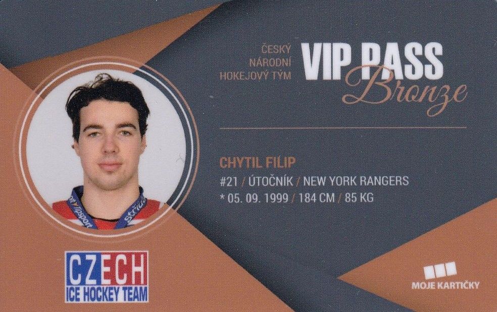 insert karta FILIP CHYTIL 17-18 Czech Ice Hockey Team VIP Pass Bronze /100
