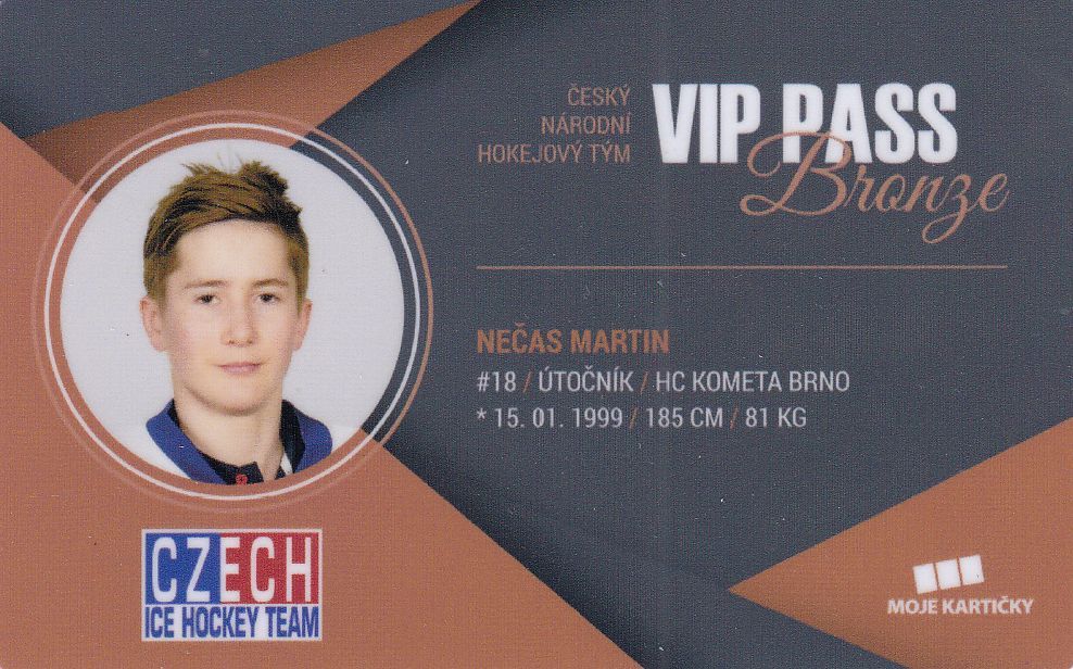 insert karta MARTIN NEČAS 17-18 Czech Ice Hockey Team VIP Pass Bronze /100